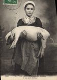 CPA Folklore en Bretagne Jeune bretonne et son porte bonheur Cochon Porc 