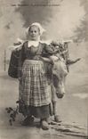 CPA Folklore Elliant Fille de ferme et sa monture ane Mule 