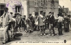 VINTAGE POSTCARD Folklore Scenes of market in Brittany Cow