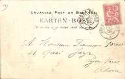 Sastre de Quemener del folklore de Bretaña de la POSTAL de la VENDIMIA viejo de Coray