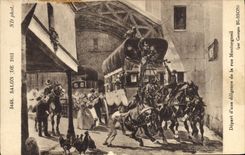 CPA Attelage Salon de 1911 Depart d'une diligence de la rue Montorgueil Paris