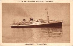 VINTAGE POSTCARD Boat Steamer El Djezair Co of Navigation Mixed Co Touache