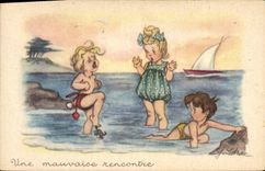 CPA Fantaisie Illustrateur Enfants Une mauvaise rencontre