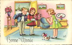 CPA Fantaisie Illustrateur Enfants Chat 