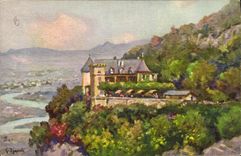 VINTAGE POSTCARD Fantasy Illustrator the castle of Monnetier and the valley