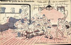 CPA Militaria Autour du poele de la chambree