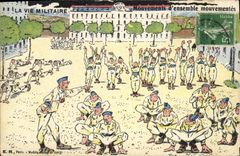 VINTAGE POSTCARD Militaria Mouvements overall animate
