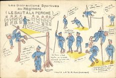 VINTAGE POSTCARD Militaria sporting distractions with the regiment the jump with the pole