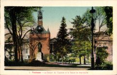 CPA Toulouse Le donjon du Capitole et la statue de Jean Jaures