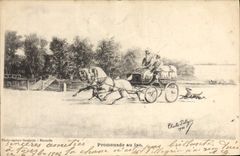 CPA Attelage Chevaux Promenade au lac 