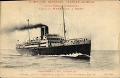 VINTAGE POSTCARD Bateau Steamer General Company Transatlantic Line of Marseilles has Oran Duc of Aumale