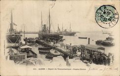CPA Bateau Paquebot Alger Depart du Transatlantique Eugene Pereire 