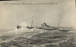 VINTAGE POSTCARD Boat Steamer Co Transatlantic Gle Eugene Pereire by heavy weather in the Mediterranean