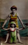 VINTAGE POSTCARD Fantasy Woman Bathing suit Child