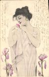 CPA Fantaisie Illustrateur Femme Fleurs 