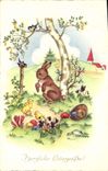 VINTAGE POSTCARD Fantasy Illustrator Rabbit Chicks