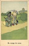 VINTAGE POSTCARD Fantasy Illustrator Children In honeymoon Child of color