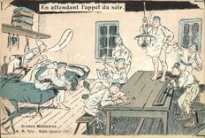 VINTAGE POSTCARD Militaria While waiting for the call of the evening