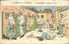 CPA Militaria Aux latrines Les effets du singe 