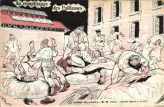 VINTAGE POSTCARD Militaria With the filling of the straw mattresses