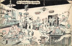 CPA Militaria On s'amuse a la cantine 