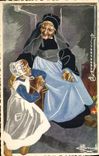 CPA Folklore Charles Homualk Brennilis Femme Enfant