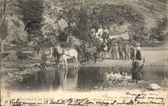 VINTAGE POSTCARD Coach Surroundings of Vichy Road of Malevaux Passage of a ford Horses