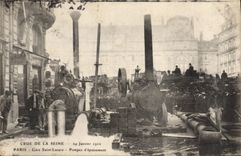 CPA Paris Crue de la Seine 29 janvier 1910 Gare Saint-Lazare Pompes d'epuisement