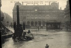 CPA Paris Crue de la Seine 29 janvier 1910 Gare Saint-Lazare Pompes d'epuisement