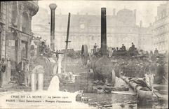 CPA Paris Crue de la Seine 29 janvier 1910 Gare Saint-Lazare Pompes d'epuisement