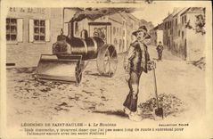 CPA Legendes de Saint Saulge Le rouleau Tracteur Train 
