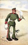VINTAGE POSTCARD Fantaisie Illustrator Militaria Soldier Carries Cigarettes