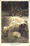 VINTAGE POSTCARD Fantasy Illustrator Bethlemn Christ Lamb Cow