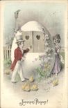 CPA Fantaisie Illustrateur Enfants Paques Poussins 