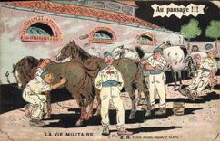 CPA Militaria Au passage Cheval 