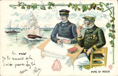 VINTAGE POSTCARD Folklore Tobacco Pipe Dr. Roux Marine Bateay TOP