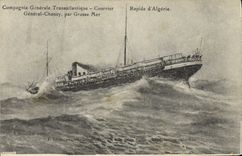 VINTAGE POSTCARD Boat Steamer General Company Transatlantic Fast Mail of Algeria General Chanzy