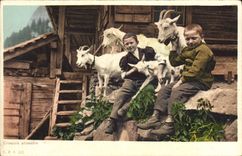 CPA Chevre Chevres Enfants Croquis alpestre