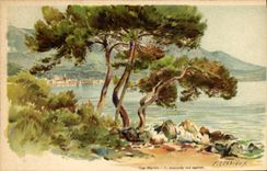 VINTAGE POSTCARD Fantasy Illustrator Lessieux Cape Martin Escaped on Menton