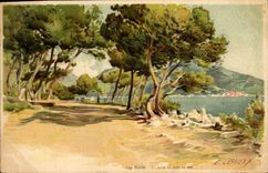 VINTAGE POSTCARD Fantasy Illustrator Lessieux Cape Martin Gone from the seaside