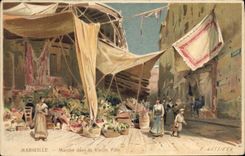 CPA Fantaisie Illustrateur Marseille Marche dans la vieille ville Lessieux 