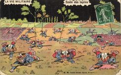 CPA Fantaisie Militaria Ecole des lapins