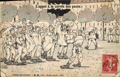 VINTAGE POSTCARD Militaria Fantasy the call to the drudgery of the chips