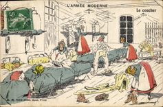 CPA Fantaisie Militaria Le coucher