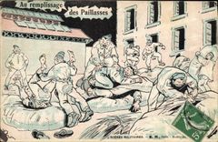 VINTAGE POSTCARD Fantaisie Militaria has filling of the straw mattresses