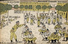 VINTAGE POSTCARD Fantaisie Militaria Mouvements overall animate