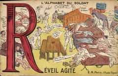 CPA Fantaisie Militaria L'alphabet du soldat Reveil agite