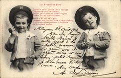 CPA Folklore Tabac Enfants La premier pipe 
