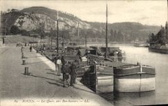 CPA Bateau Peniche Rouen Les quais vers Bon Secours