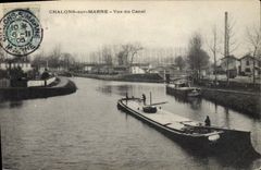 CPA Bateau Peniche Chalons sur Marne Vue du canal 